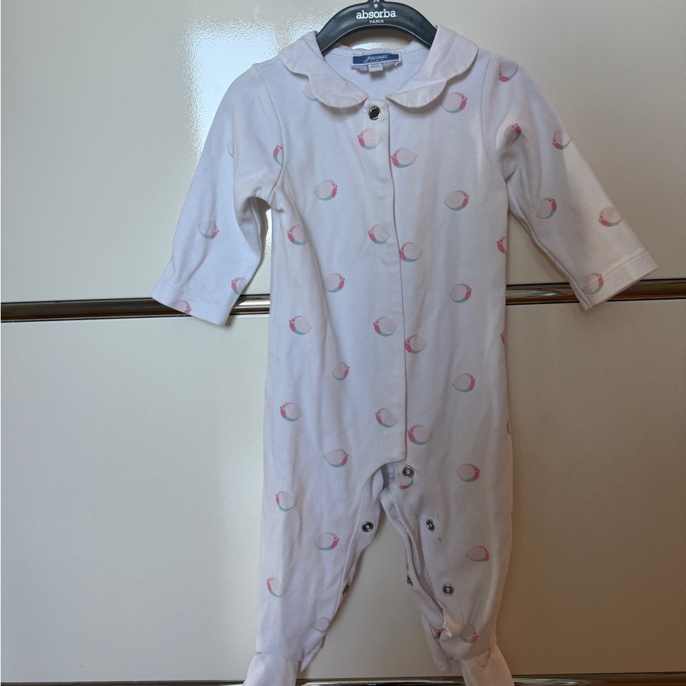 Jacadi Paris Baby girl Bird Print pajamas one piece footie organic cotton